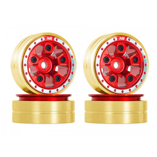 CNC Brass / Aluminum Beadlock Rim Set (RED) - AXIAL SCX24 / AX24