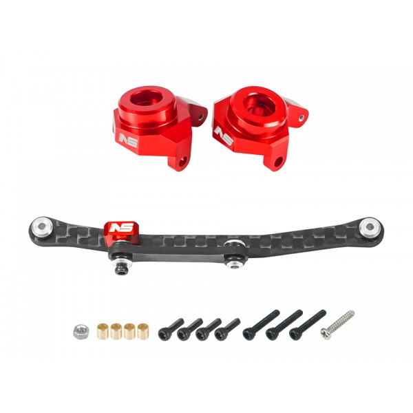 CNC Carbon Steering Links w/ Aluminum Knuckles (RED) - AXIAL SCX24 / AX24